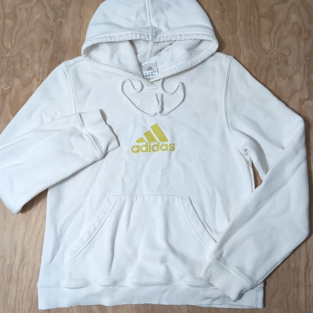 Adidas Hoody Women's M Sweatshirt Sweater Spell Out‎ Pullover White